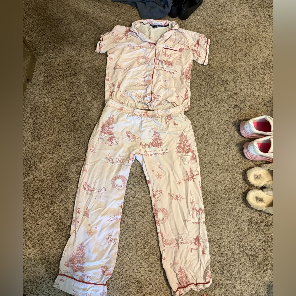 Charming Pink and White Women's Christmas Pajama Set